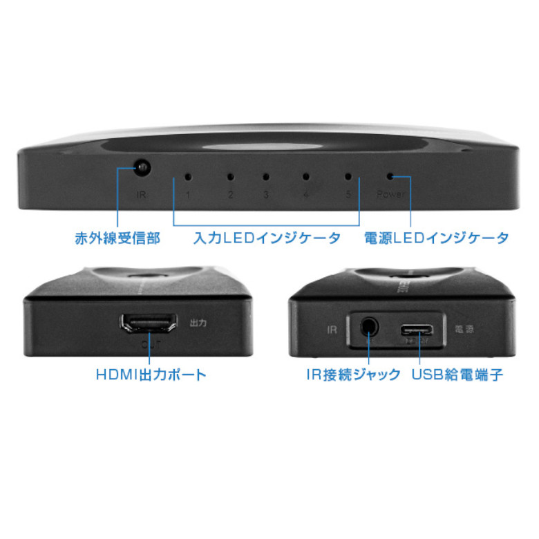 HDMIセレクター GH-HSWM5-BK HDMI分配器 5入力1出力 4K放送の